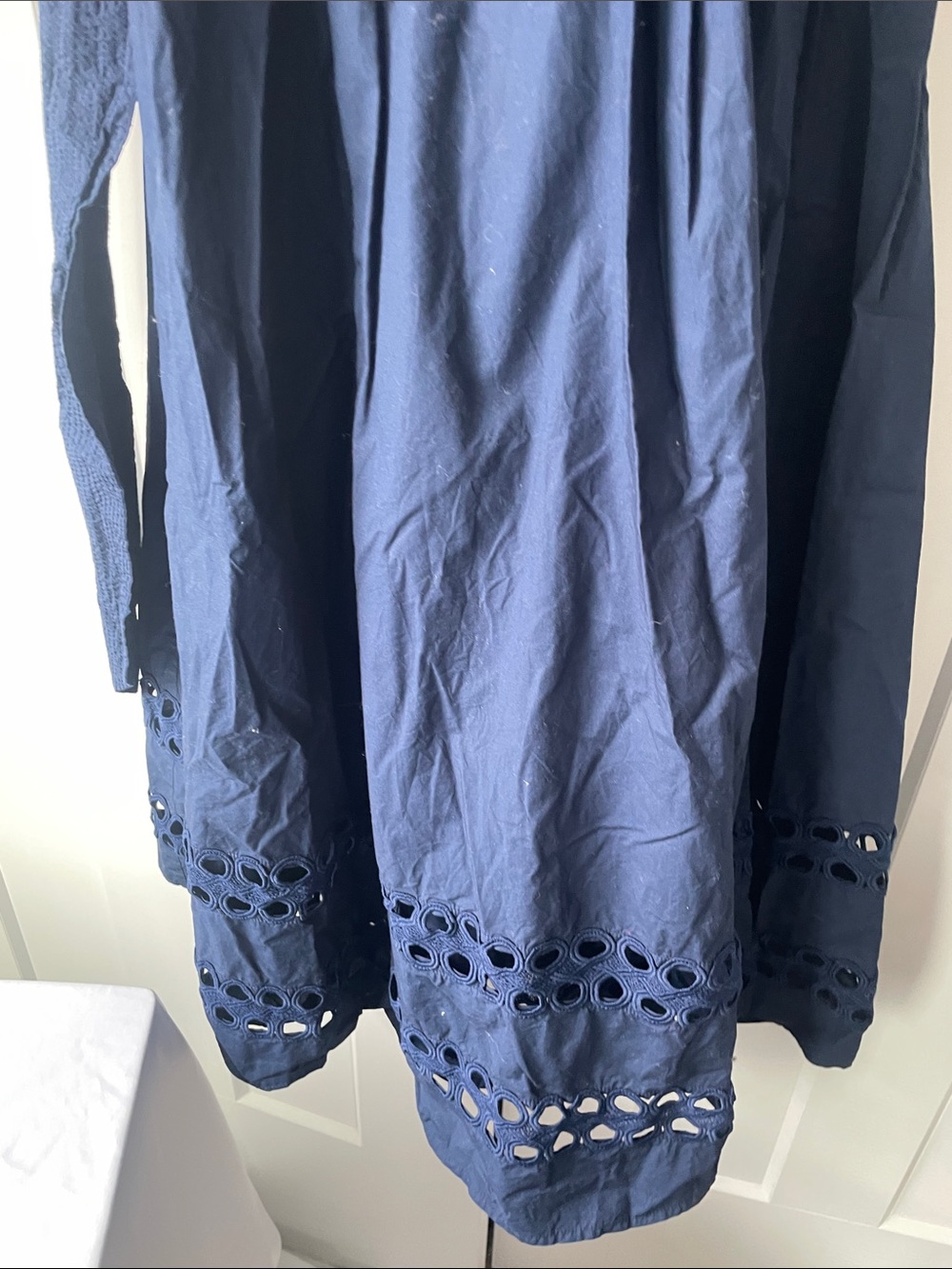 Sleeveless Navy Maxi Dress with Waist Tie and Eyelet Hem - Picture 5 of 8